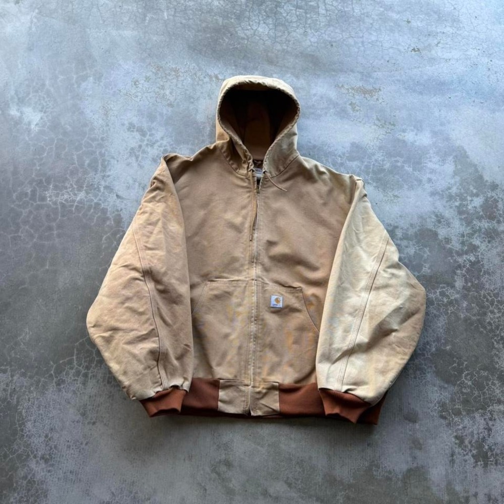 Vintage 90's Carhartt Tan thermal lined hooded work jacket XXL